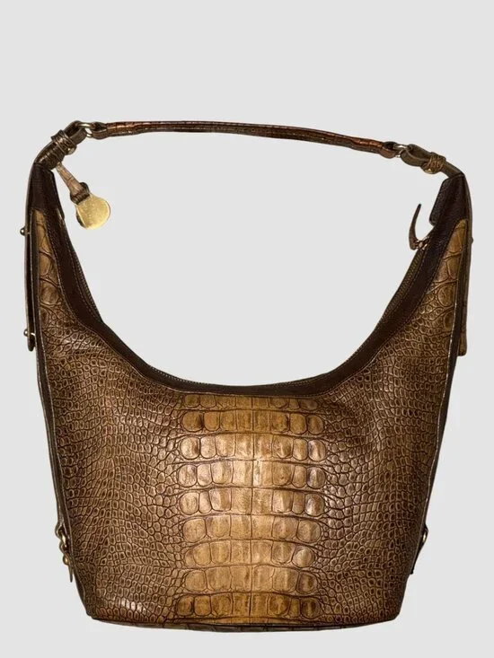 Brahmin Jacana Hobo Brown Ombre Croc Embossed Leather Brass Shoulder Bag + Charm - Picture 3 of 8